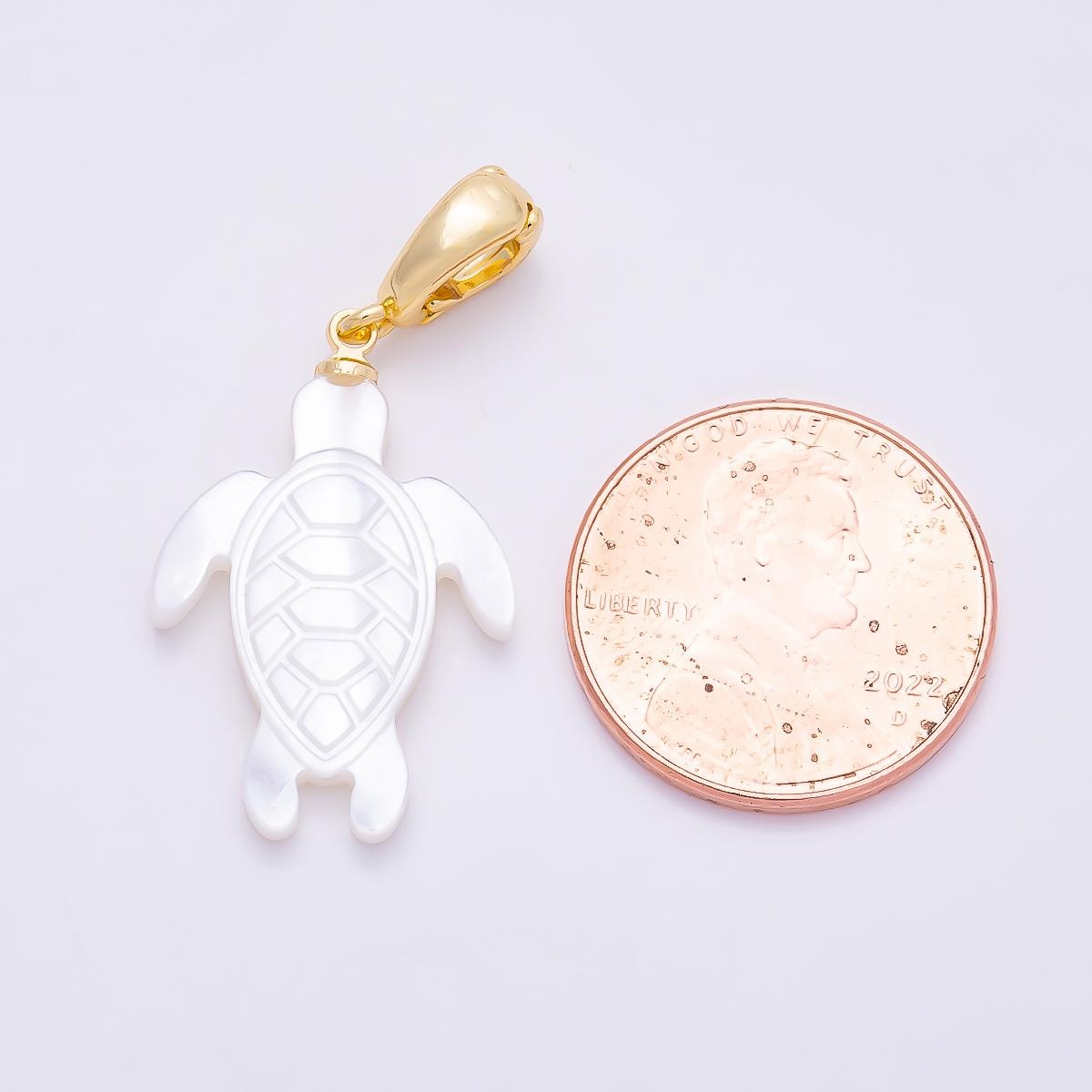 White Shell Pearl Sea Turtle Pendant with 24k Gold Filled Bail Natural Shell Charm for Necklace or Jewelry Making Ocean Animal Charms-1321