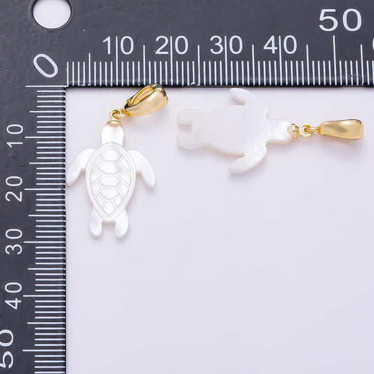 White Shell Pearl Sea Turtle Pendant with 24k Gold Filled Bail Natural Shell Charm for Necklace or Jewelry Making Ocean Animal Charms-1321