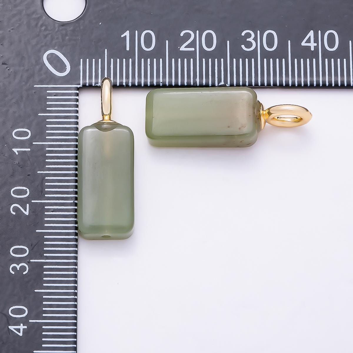18K Gold Filled 27mm Green Peridot Gemstone Rectangle Drop Pendant Charm for DIY Minimalist Necklace & Earring Jewelry Making | Charms-01320