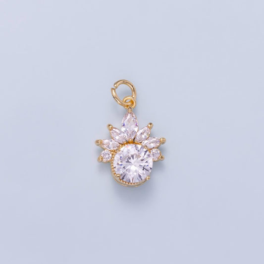16K Gold Filled 17mm Marquise Round CZ Flower Solitaire Mini Charm Sunburst Charm Layering Necklace DIY Jewelry Supply | Charms-01044