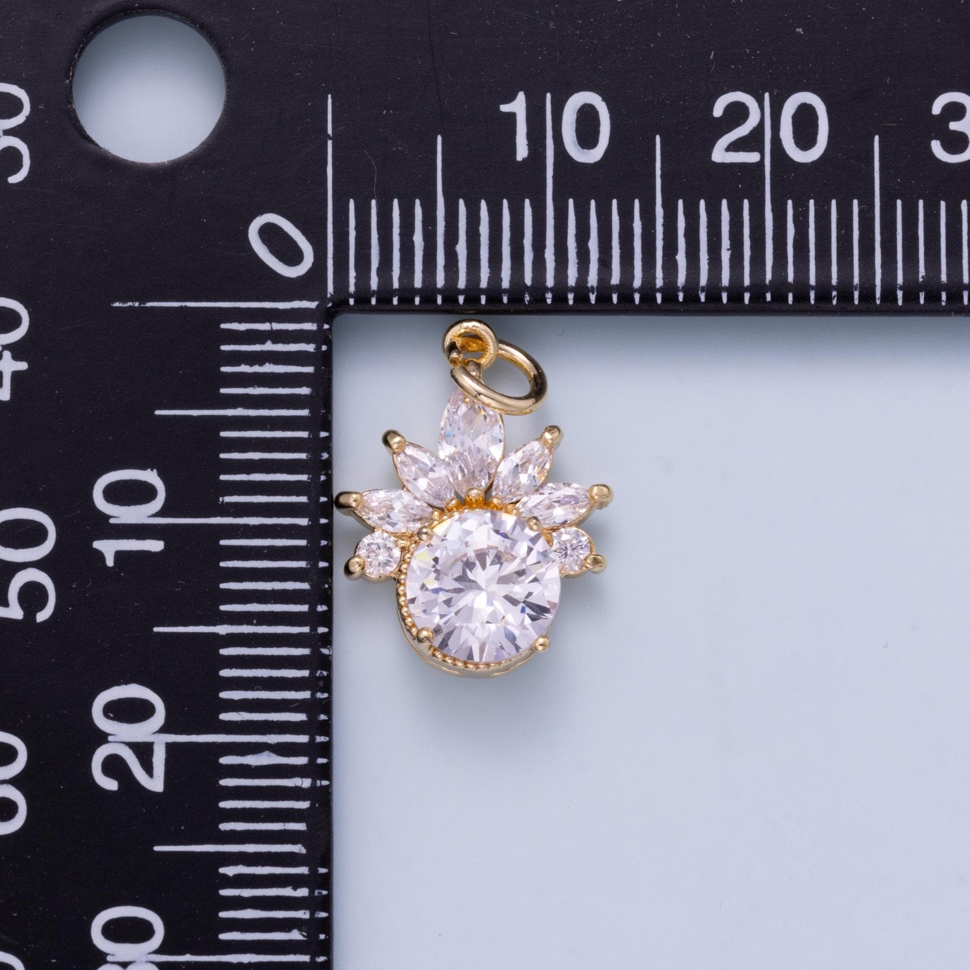 16K Gold Filled 17mm Marquise Round CZ Flower Solitaire Mini Charm Sunburst Charm Layering Necklace DIY Jewelry Supply | Charms-01044