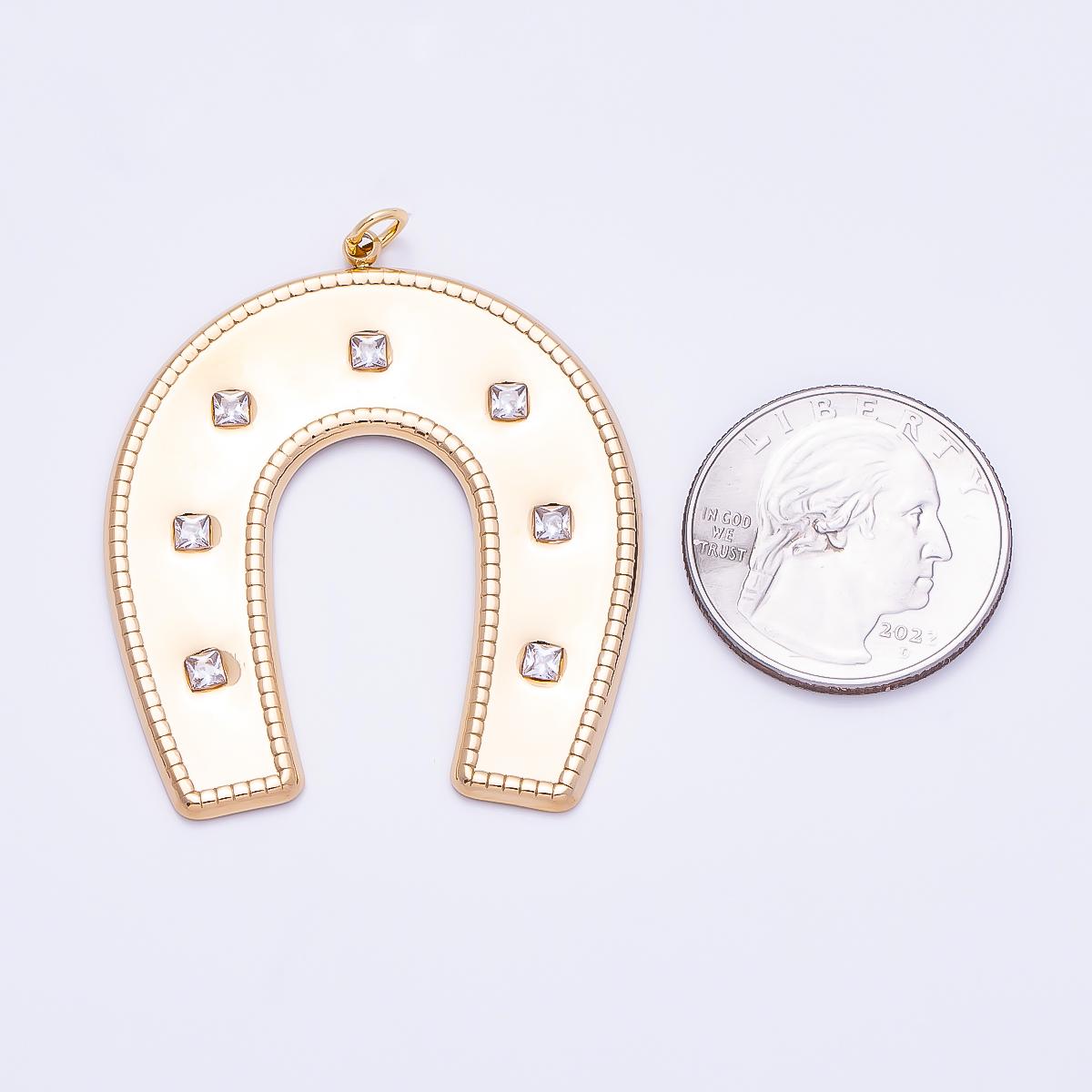 PVD Gold Stainless Steel 45mm Clear CZ Dotted Horseshoe Animal Charm DIY Necklace Cowgirl & Western Jewelry Making Supplies | Charms-01326