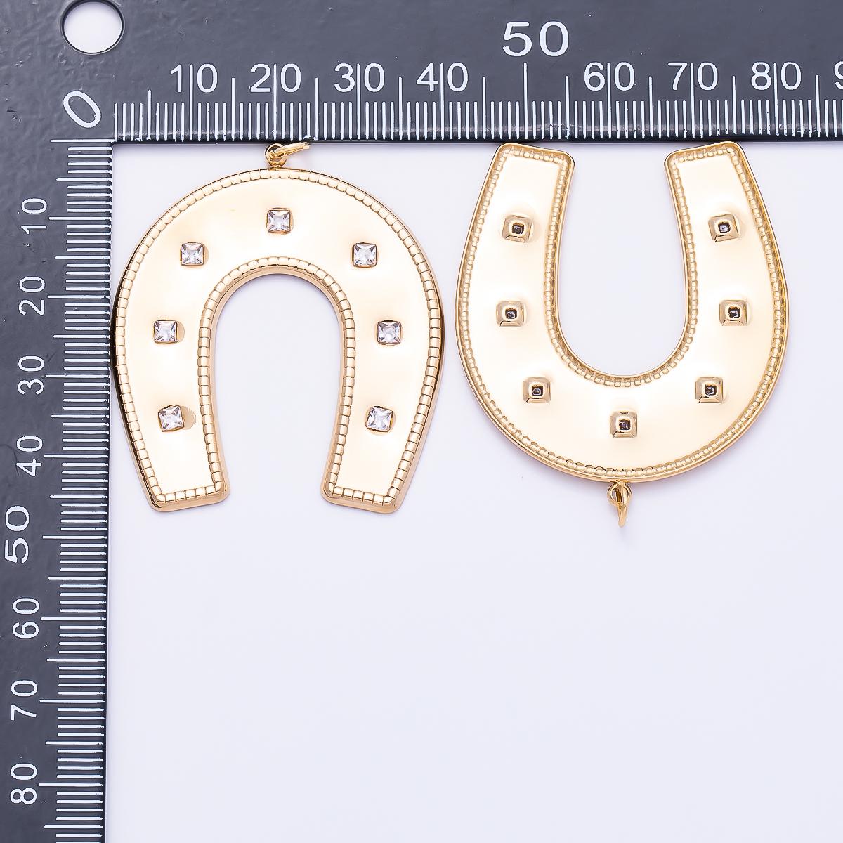 PVD Gold Stainless Steel 45mm Clear CZ Dotted Horseshoe Animal Charm DIY Necklace Cowgirl & Western Jewelry Making Supplies | Charms-01326