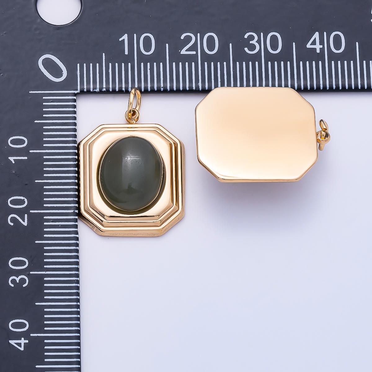 PVD Gold Stainless Steel 20mm Green Aventurine Cabochon Bezel Hexagon Charm Vintage Style Necklace Pendant DIY Supplies | Charms-01331