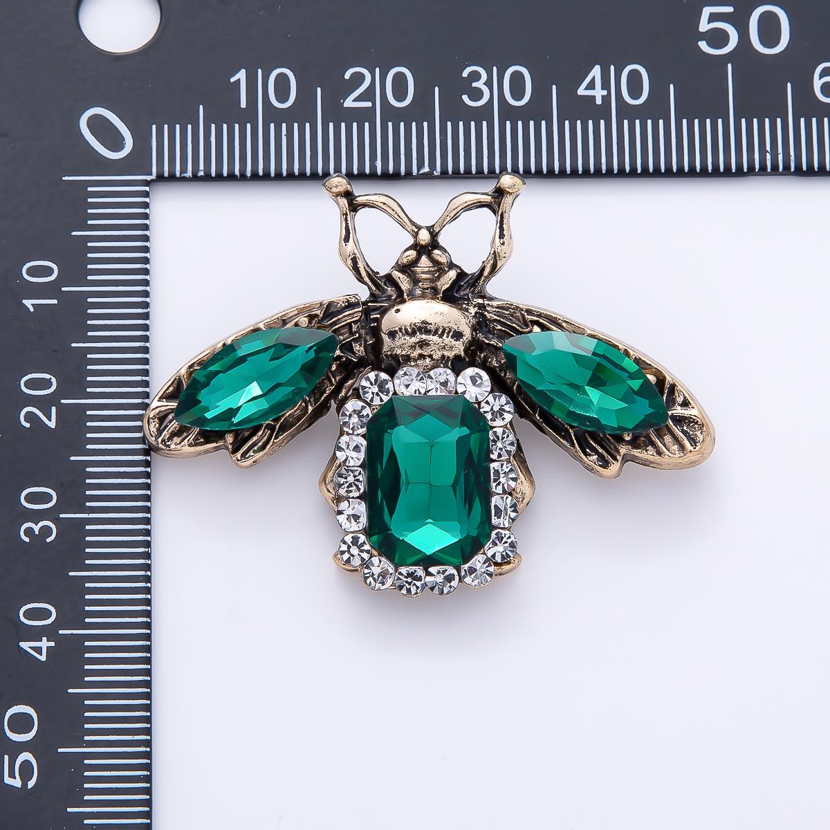 Vintage Gold 47mm Green Rhinestone Honey Bee Pin Crystal Insect Bug Brooch Jewelry Statement Gift for Her Fashion Accessory | BH-00182
