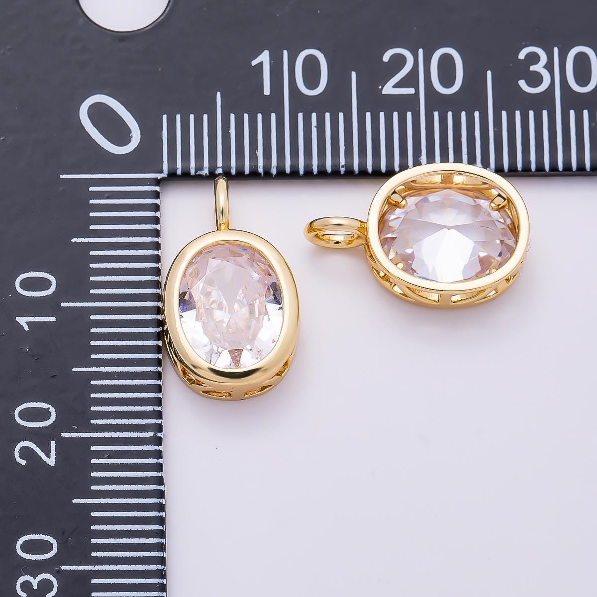 16K Gold Filled 16.5mm Oval CZ Bezel Solitaire Pendant in Gold & Silver Birthstone Drop DIY Necklace Earring Making Supply | Charms-01374