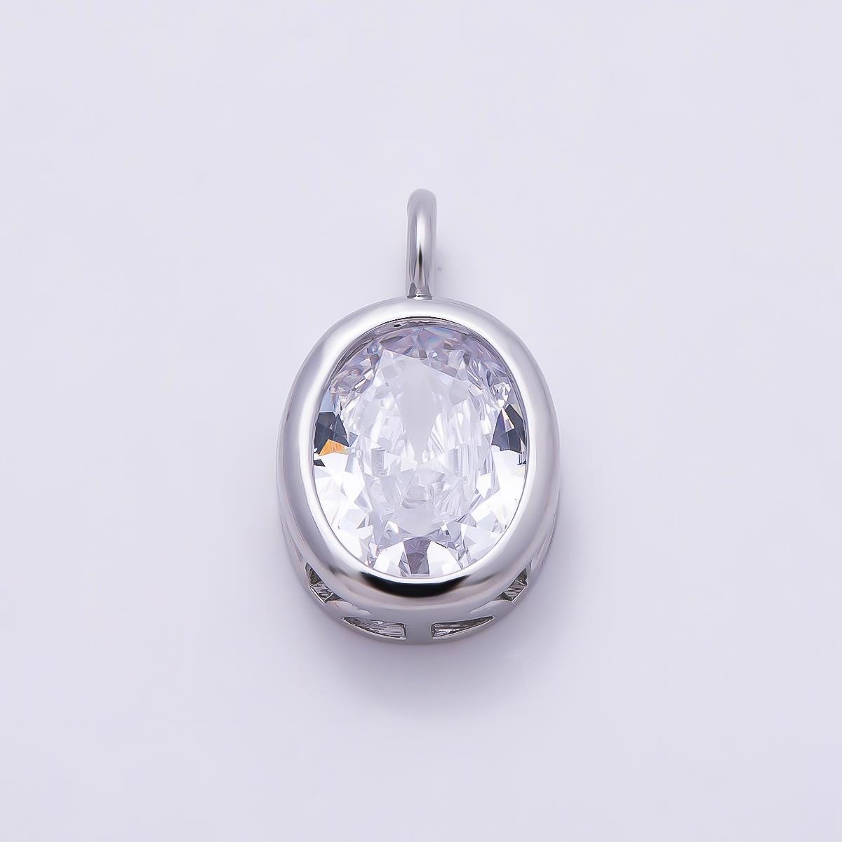 16K Gold Filled 16.5mm Oval CZ Bezel Solitaire Pendant in Gold & Silver Birthstone Drop DIY Necklace Earring Making Supply | Charms-01374