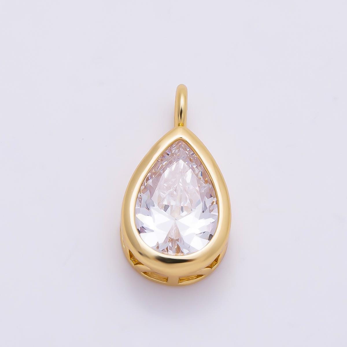 16K Gold Filled 18.5mm Teardrop CZ Bezel Solitaire Pendant in Gold & Silver Drop Birthstone DIY Necklace Earring Making Supply| Charms-01376