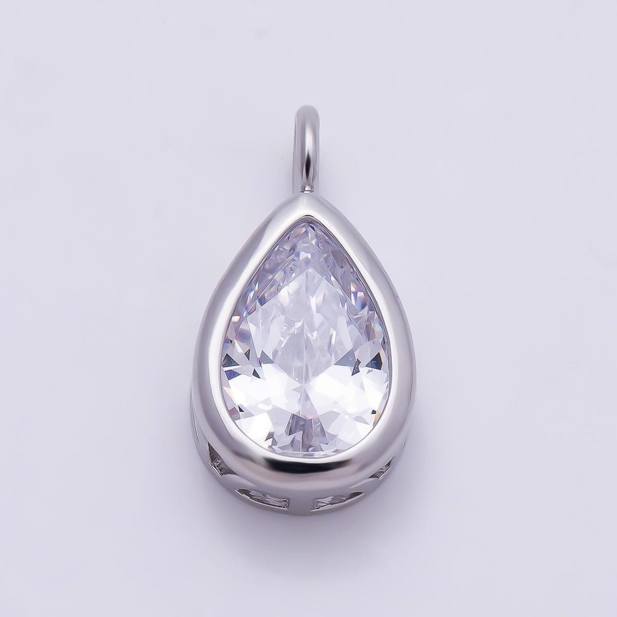 16K Gold Filled 18.5mm Teardrop CZ Bezel Solitaire Pendant in Gold & Silver Drop Birthstone DIY Necklace Earring Making Supply| Charms-01376