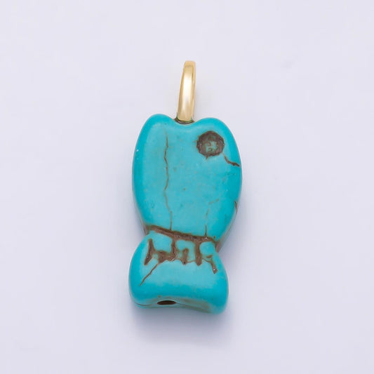 Zuni Style Fish Magnesite Blue Turquoise Charm for Necklace Component