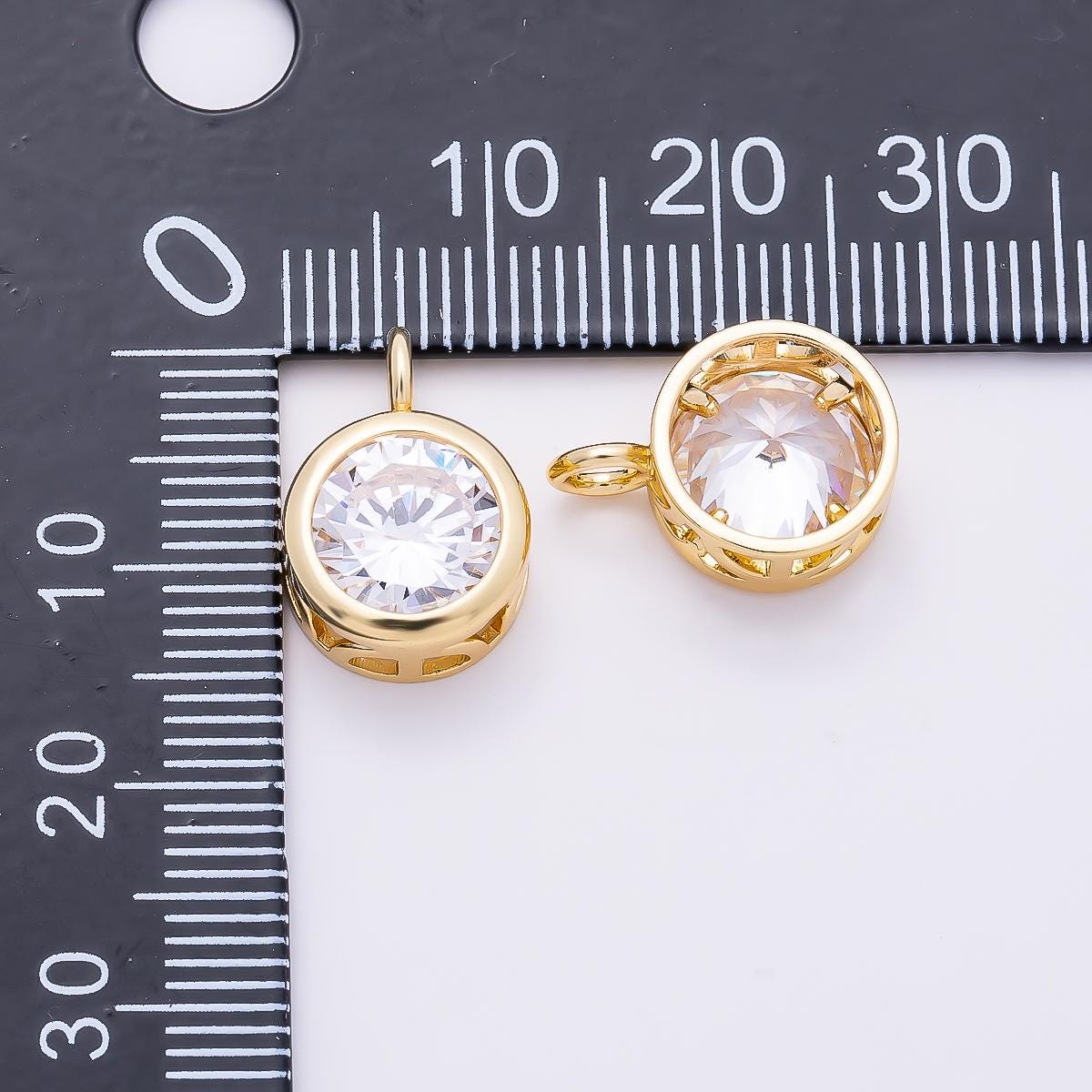 16K Gold Filled 15mm Round CZ Bezel Solitaire Pendant in Gold & Silver | Charms-01378