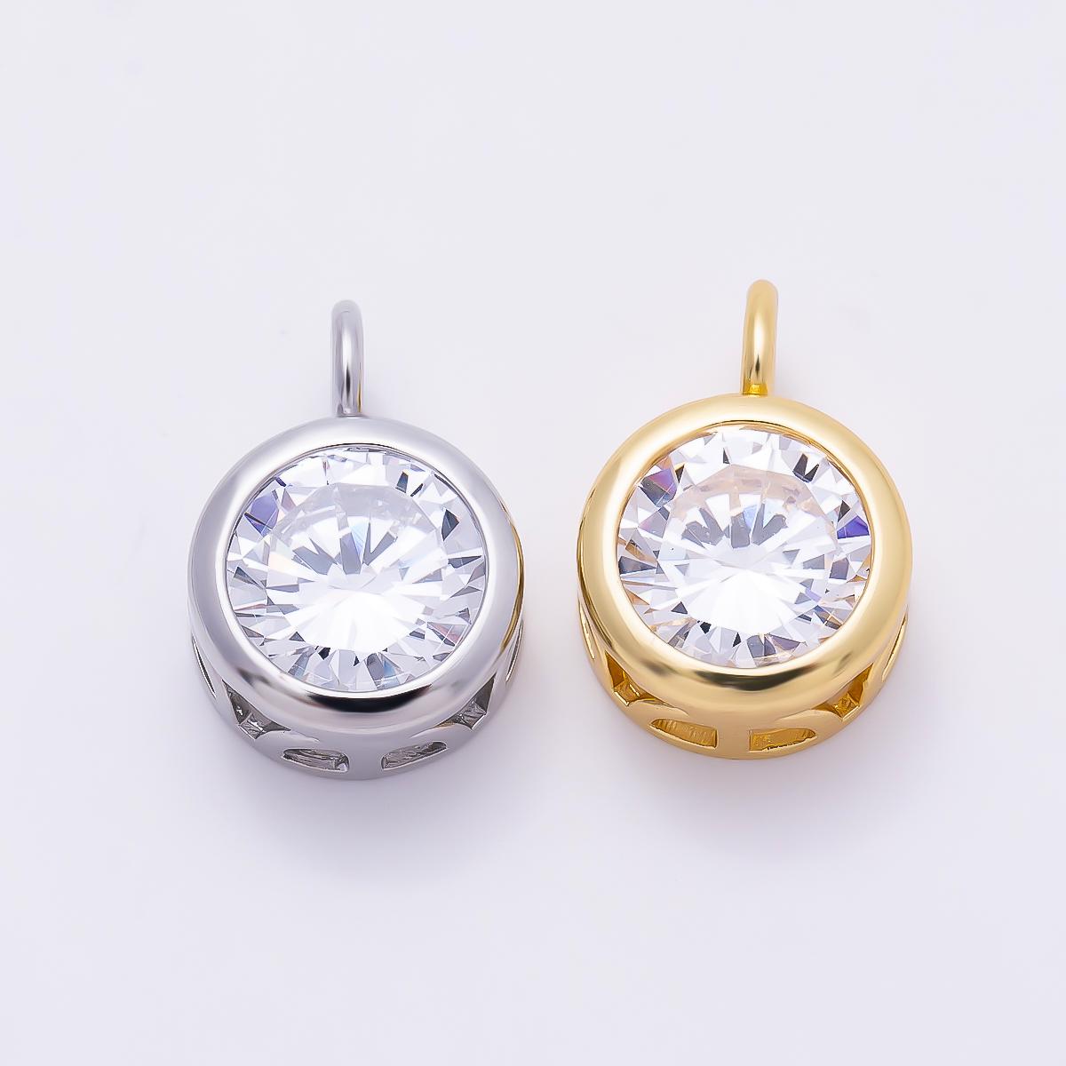 16K Gold Filled 15mm Round CZ Bezel Solitaire Pendant in Gold & Silver | Charms-01378