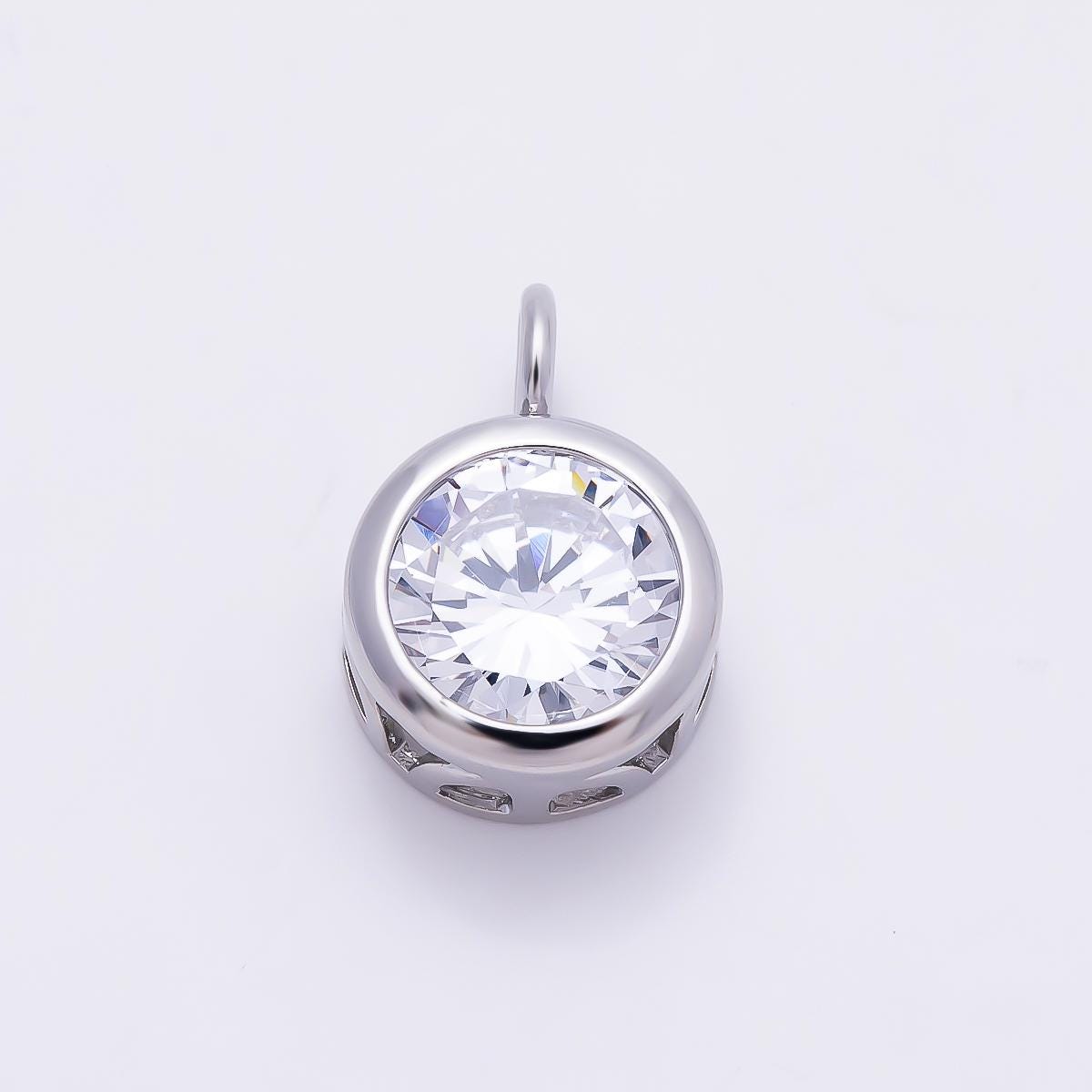 16K Gold Filled 15mm Round CZ Bezel Solitaire Pendant in Gold & Silver | Charms-01378
