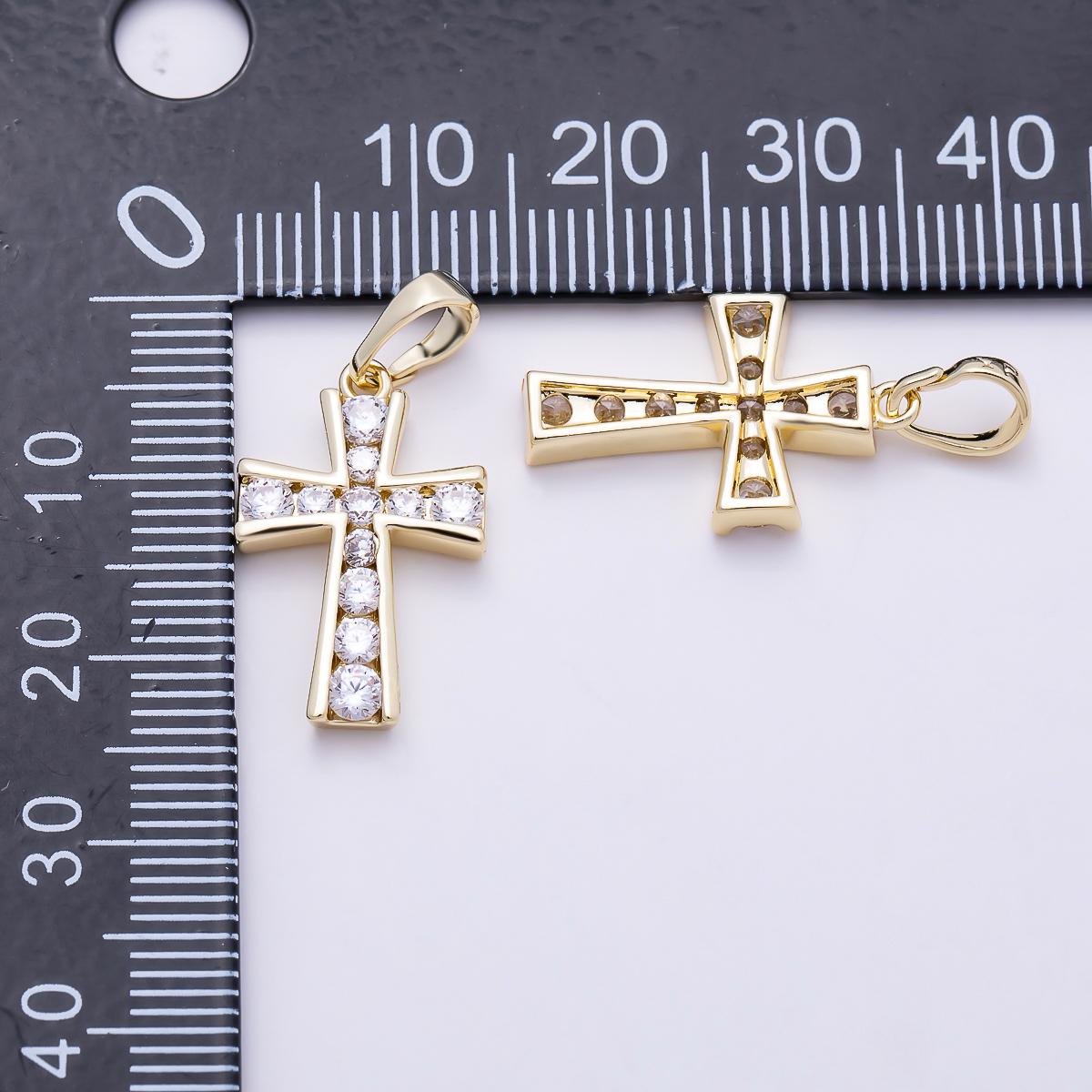 16K Gold Filled 20mm Clear CZ Lined Religious Cross Pendant Crucifix Religious Amulet DIY Jewelry Necklace Supply Gift for Her| Charms-01381