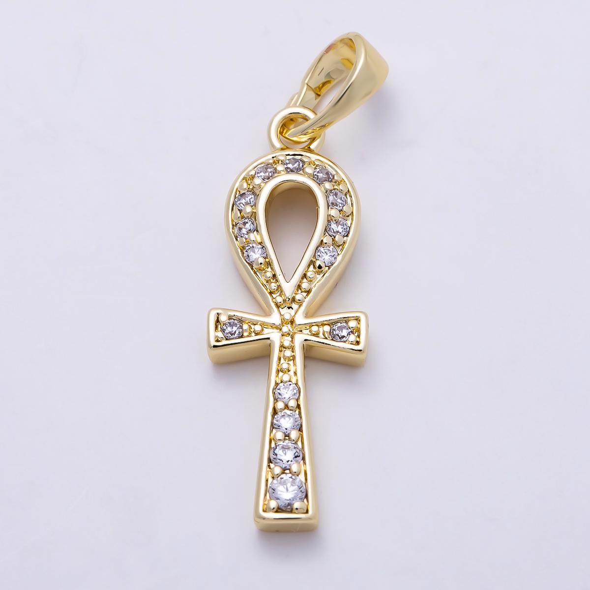 16K Gold Filled 25mm Micro Paved CZ Ankh Cross Religious Pendant Spiritual Protection African History Jewelry Gift for Her | Charms-01393