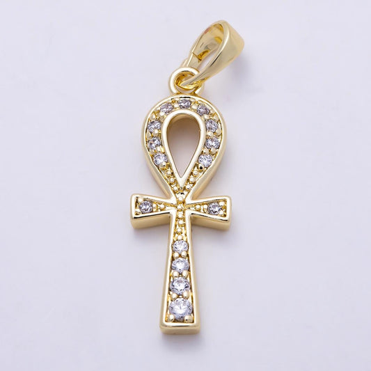 16K Gold Filled 25mm Micro Paved CZ Ankh Cross Religious Pendant Spiritual Protection African History Jewelry Gift for Her | Charms-01393