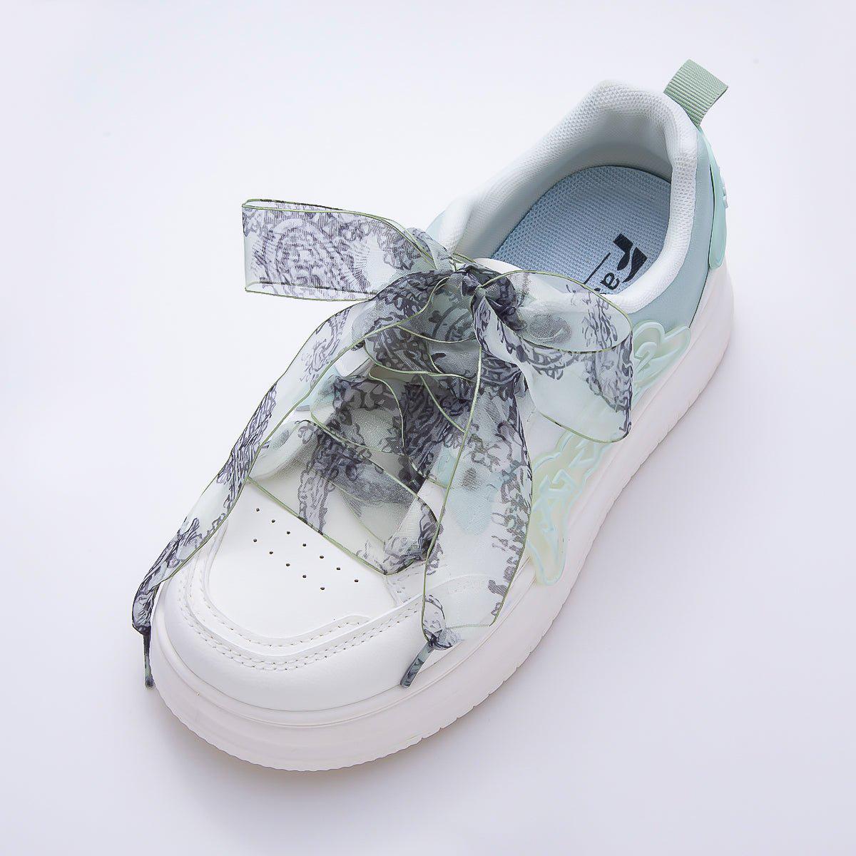 Blue, Green Organza Paisley 55 Inch Sheer Chiffon Ribbon Fabric Shoelace Accessories Elegant Patterned Shoe String Trendy Sneaker | WB-00352