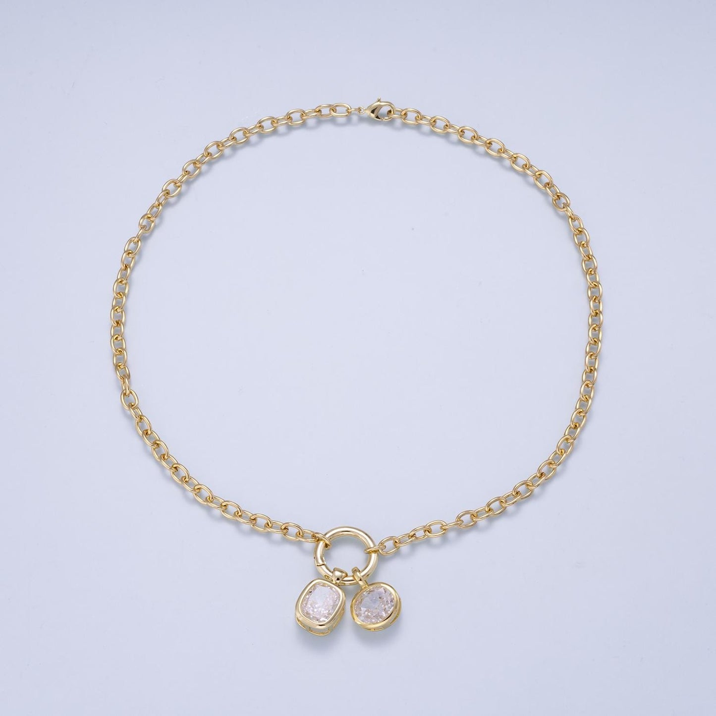 16K Gold Filled 5mm Push Gate Charm Connector Holder 18 Inch Ring Cable Chain Necklace ONLY | WA-00557