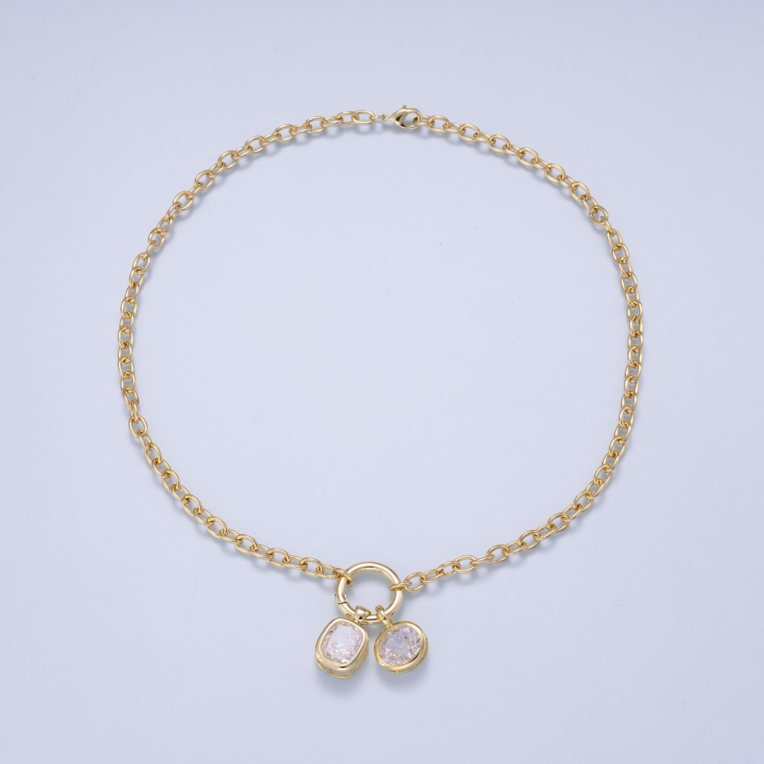 16K Gold Filled 5mm Push Gate Charm Connector Holder 18 Inch Ring Cable Chain Necklace ONLY | WA-00557
