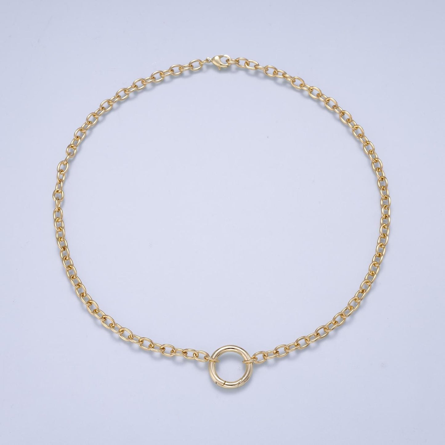 16K Gold Filled 5mm Push Gate Charm Connector Holder 18 Inch Ring Cable Chain Necklace ONLY | WA-00557