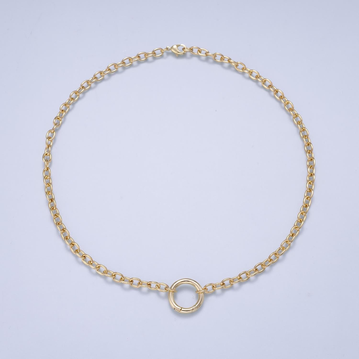 16K Gold Filled 5mm Push Gate Charm Connector Holder 18 Inch Ring Cable Chain Necklace ONLY | WA-00557