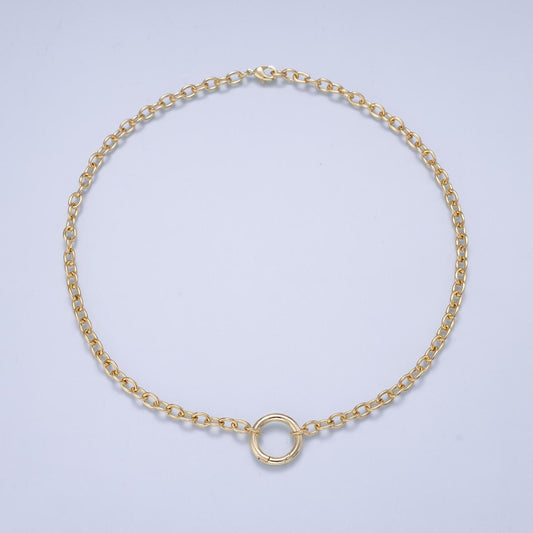 16K Gold Filled 5mm Push Gate Charm Connector Holder 18 Inch Ring Cable Chain Necklace ONLY | WA-00557