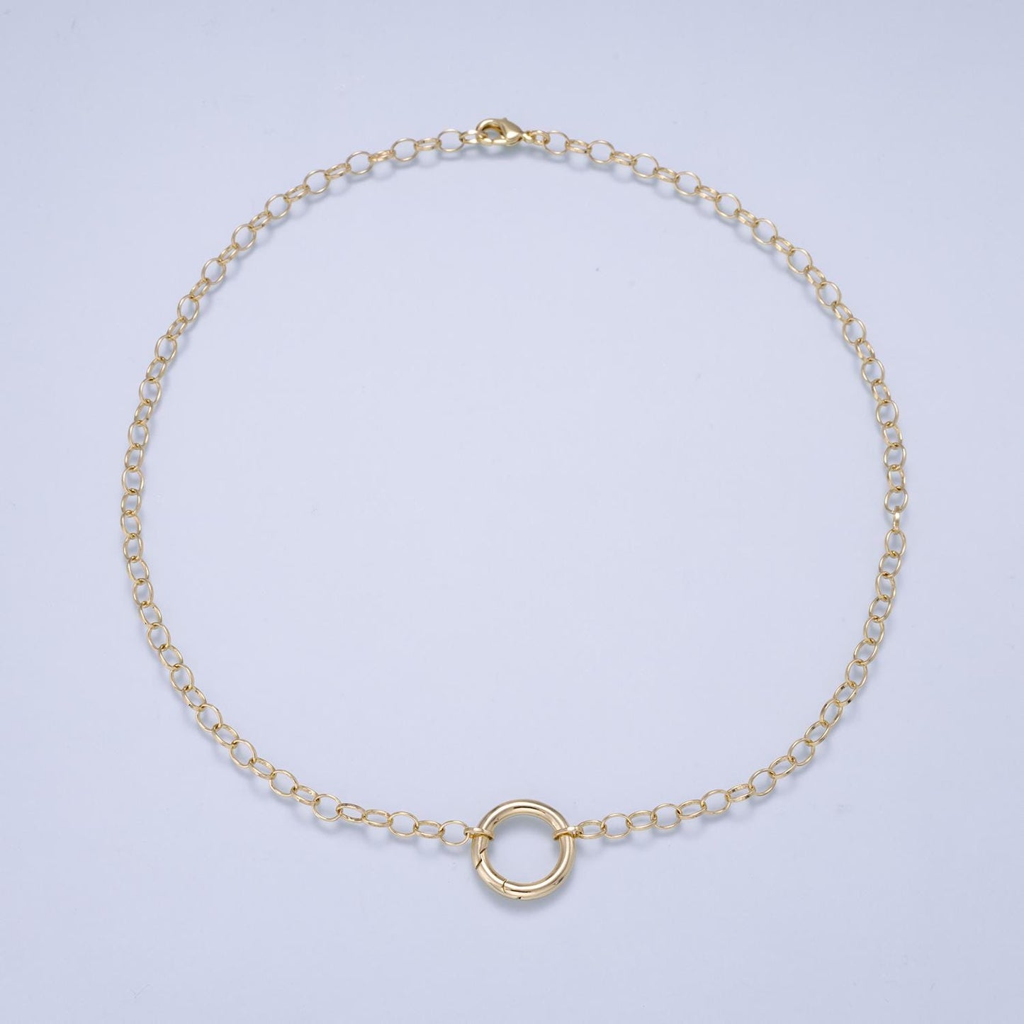 16K Gold Filled 5mm Push Gate Charm Connector Holder 18 Inch Ring Cable Chain Necklace ONLY | WA-00557