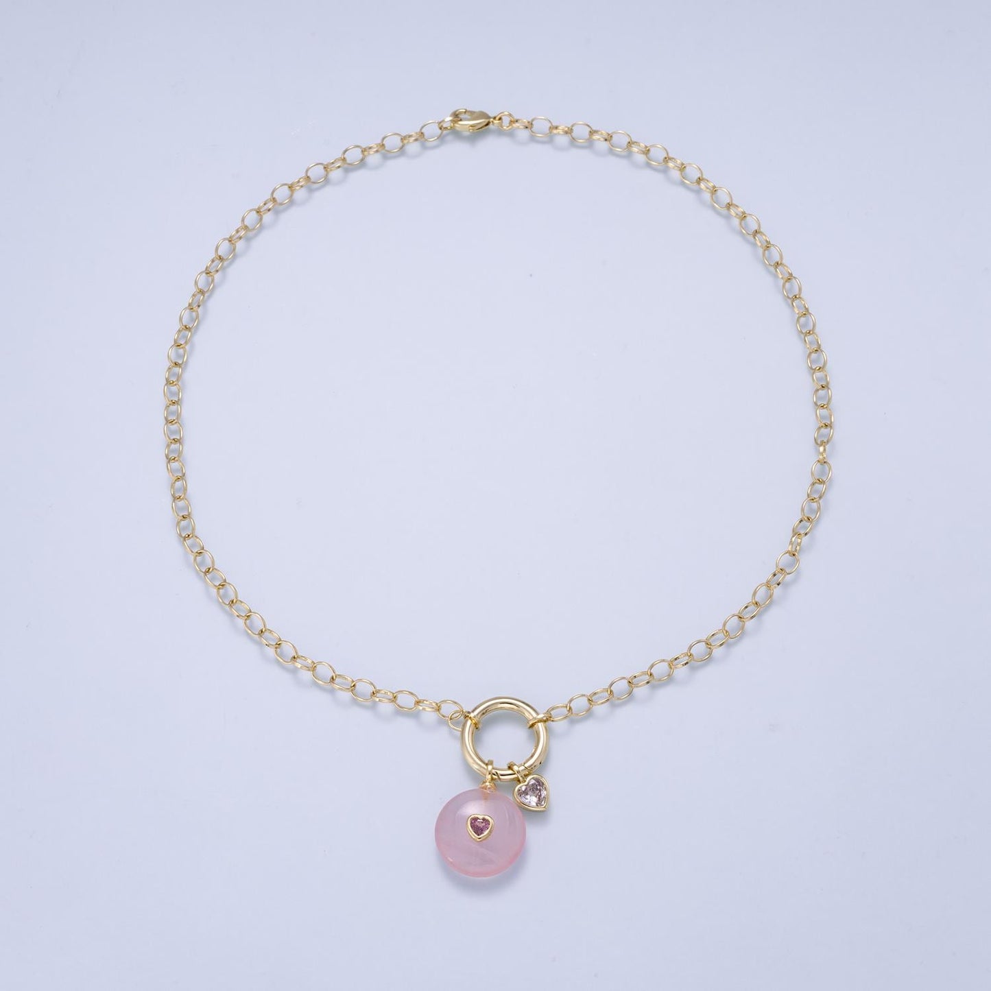 16K Gold Filled 5mm Push Gate Charm Connector Holder 18 Inch Ring Cable Chain Necklace ONLY | WA-00557