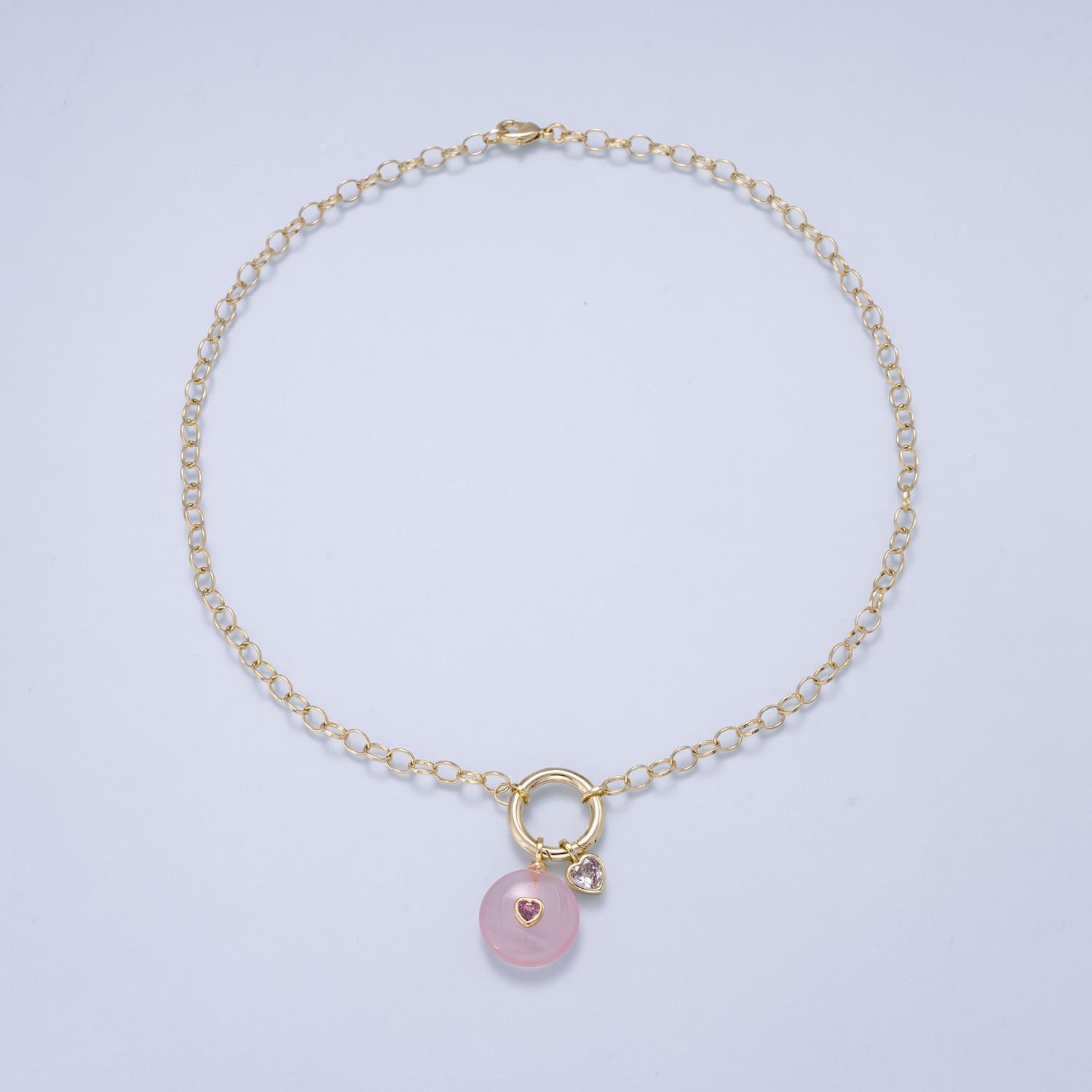 16K Gold Filled 5mm Push Gate Charm Connector Holder 18 Inch Ring Cable Chain Necklace ONLY | WA-00557