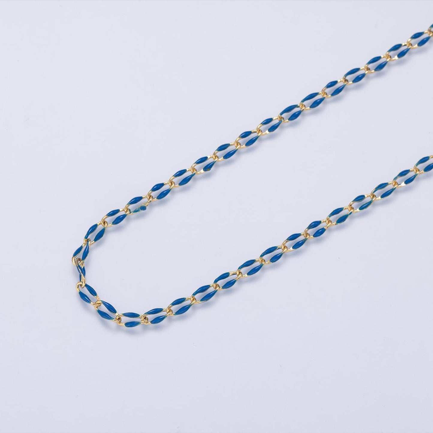 16K Gold Filled 3mm Dark Blue Enamel Link Unfinished Chain by Yard Wholesale Bulk DIY Necklace Bracelet Jewelry Making Supply | Roll-01882