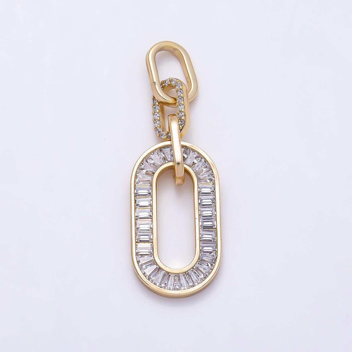 14k Gold Filled 39mm Gold Baguette Paperclip Charm Oval Link Geometric Necklace Pendant Trendy Edgy Luxury Jewelry Gift Her | CHARMS-01411