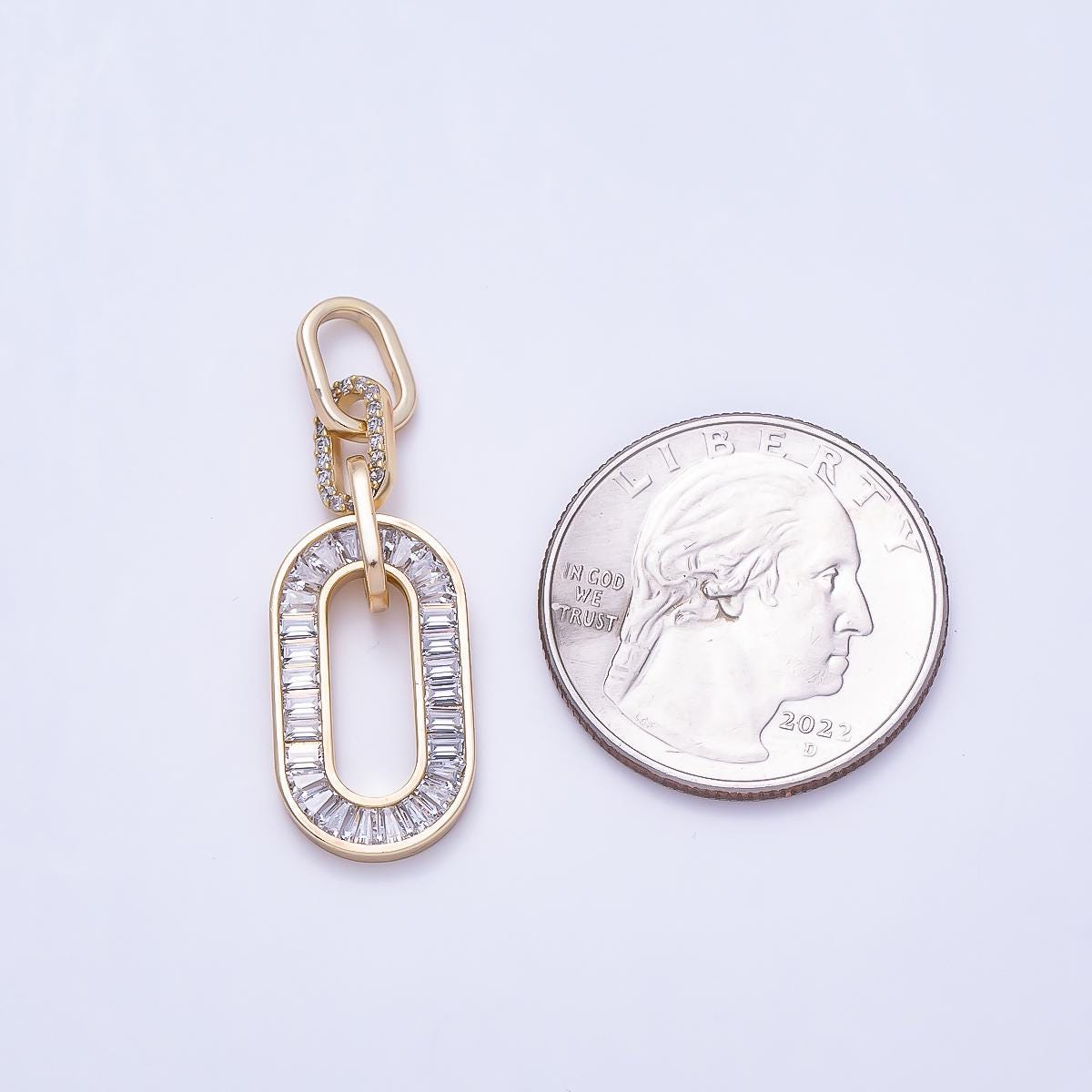 14k Gold Filled 39mm Gold Baguette Paperclip Charm Oval Link Geometric Necklace Pendant Trendy Edgy Luxury Jewelry Gift Her | CHARMS-01411