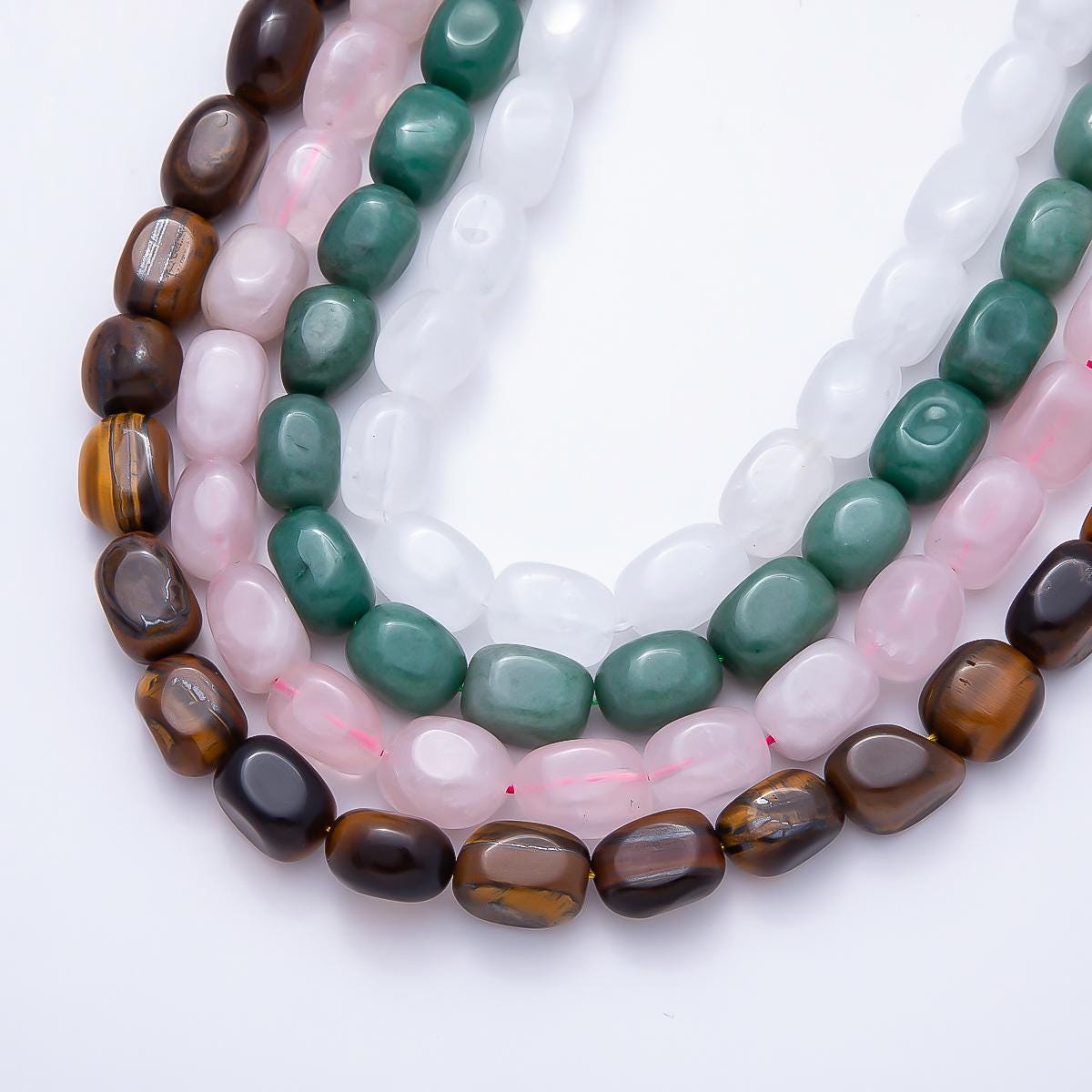 12.3mm Natural Gemstone Bead Strand Findings White Quartz, Rose Quartz, Green Aventurine, Tiger Stone DIY Jewelry Making Supply | WA-00492