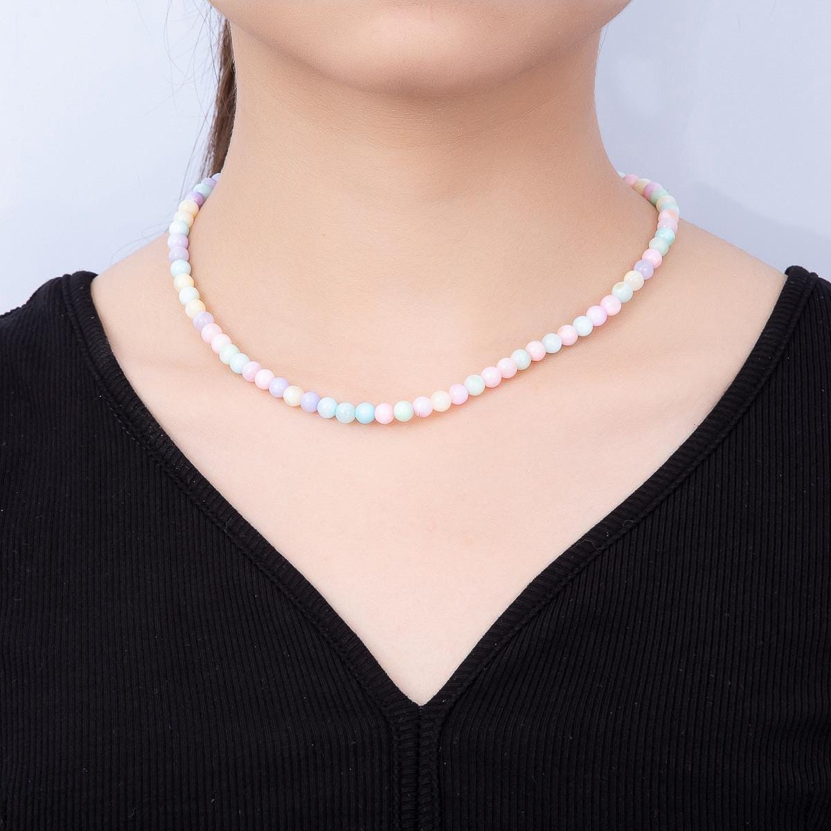 Pastel Beaded Choker 17inch Necklace + 2inch Extender Summer Beach Jewelry Gift for Her DIY Supply for custom Necklace & Bracelet | WA-00408