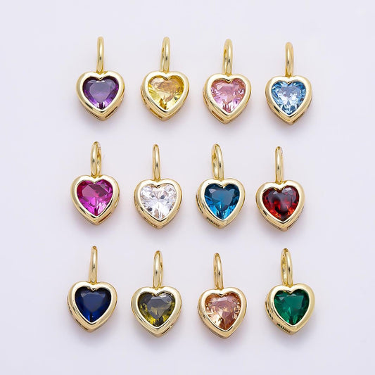 16k Gold Filled 8mm Birthstone Heart Charm Cubic Zirconia Charms Personalized custom Jewelry Making Necklace Pendant | Charms-1287