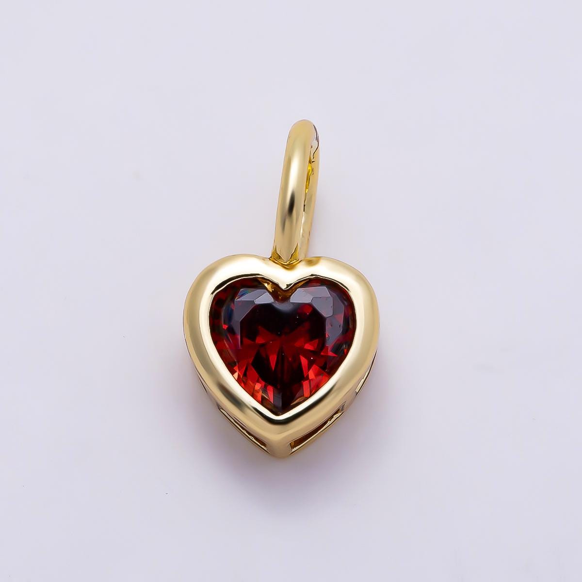16k Gold Filled 8mm Birthstone Heart Charm Cubic Zirconia Charms Personalized custom Jewelry Making Necklace Pendant | Charms-1287