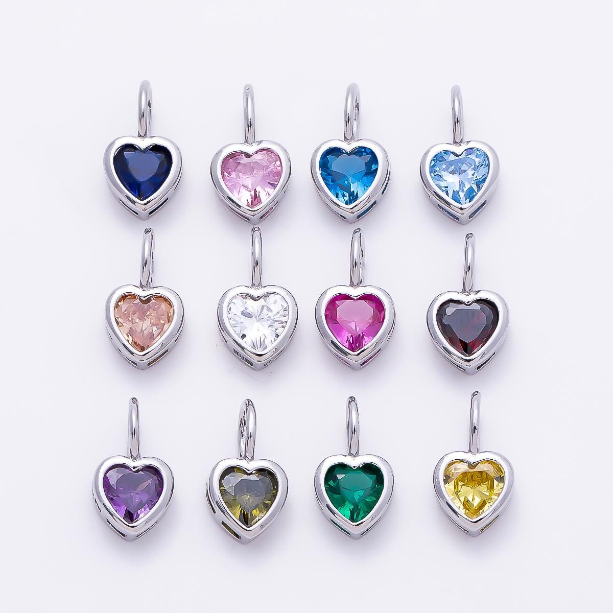 Silver 8mm Birthstone Heart Charm Cubic Zirconia Charms Personalized custom Jewelry Making Necklace Pendant | Charms-1299