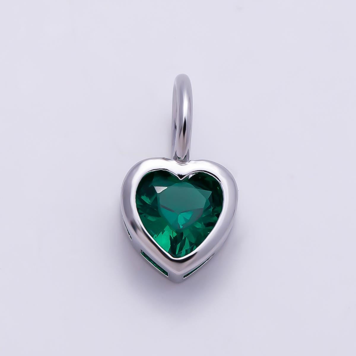 Silver 8mm Birthstone Heart Charm Cubic Zirconia Charms Personalized custom Jewelry Making Necklace Pendant | Charms-1299