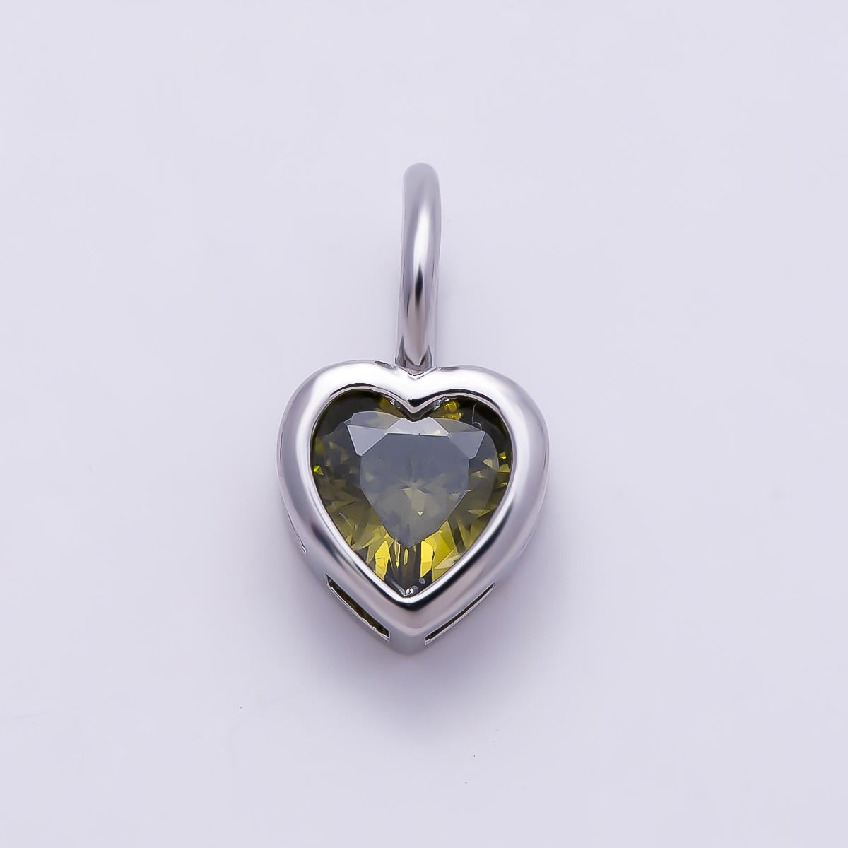 Silver 8mm Birthstone Heart Charm Cubic Zirconia Charms Personalized custom Jewelry Making Necklace Pendant | Charms-1299