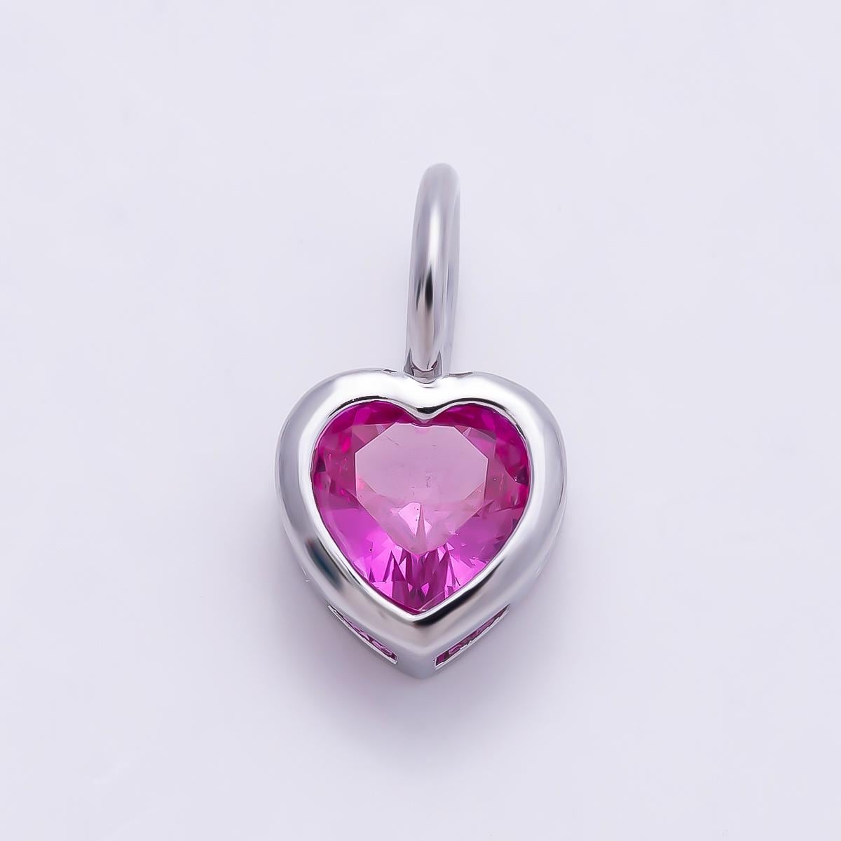 Silver 8mm Birthstone Heart Charm Cubic Zirconia Charms Personalized custom Jewelry Making Necklace Pendant | Charms-1299