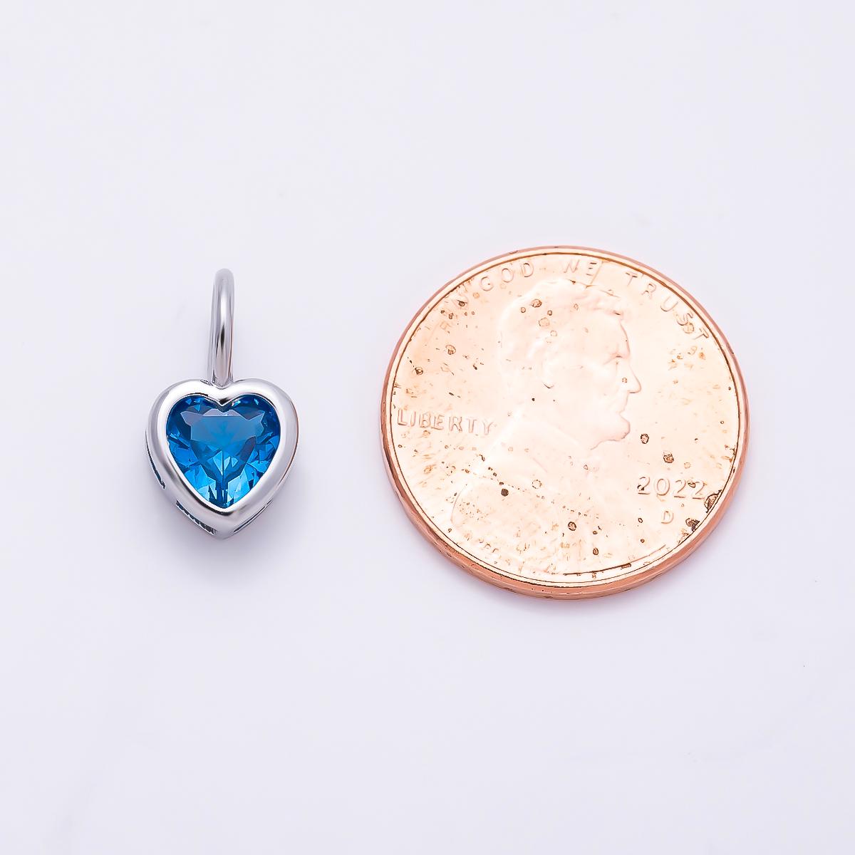 Silver 8mm Birthstone Heart Charm Cubic Zirconia Charms Personalized custom Jewelry Making Necklace Pendant | Charms-1299