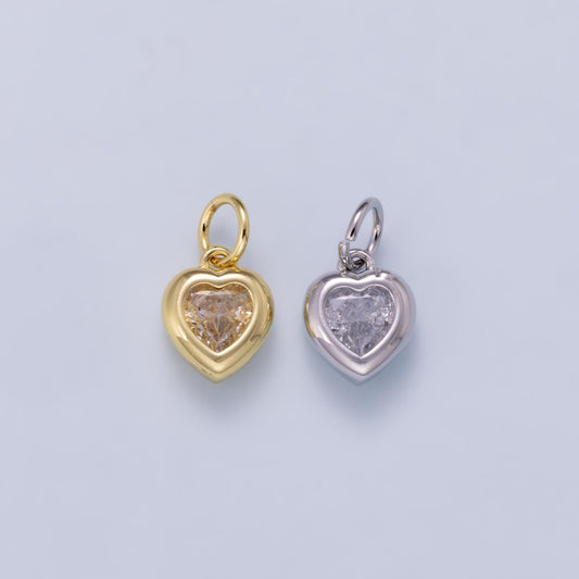 24K Gold Filled 9mm Clear CZ Heart Bezel Charm in Gold & Silver | Charms-01265