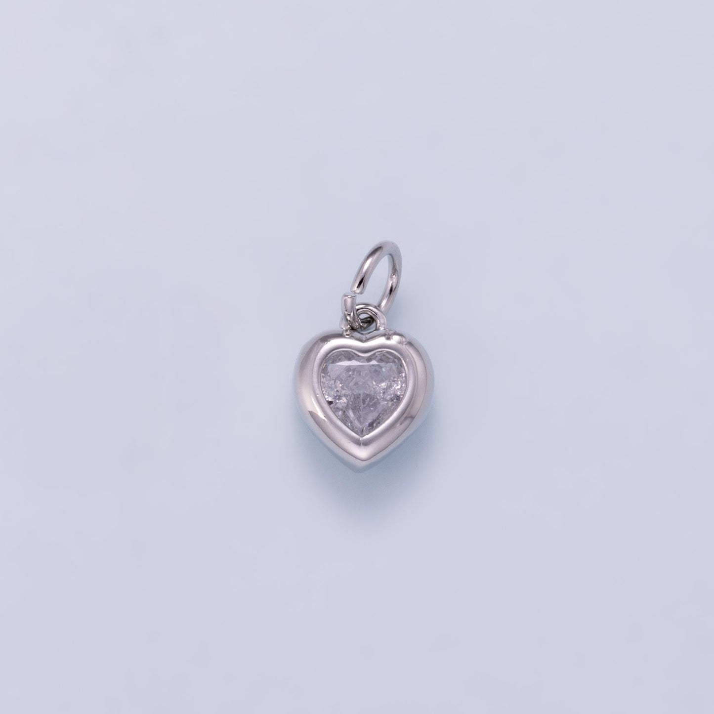 24K Gold Filled 9mm Clear CZ Heart Bezel Charm in Gold & Silver | Charms-01265