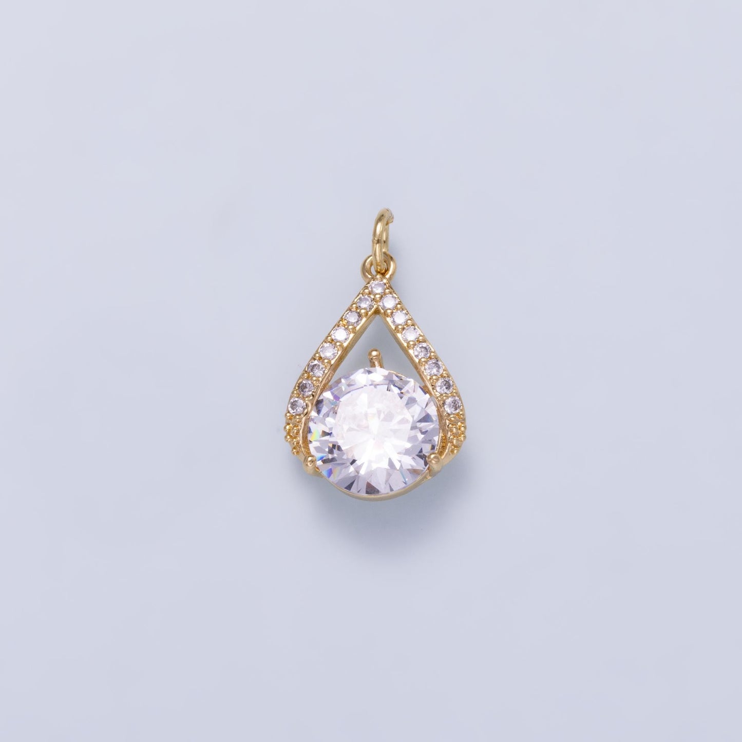 16k Gold Filled CZ Solitaire Round Cluster Charm Drop Pendant for Jewelry Making Supplies DIY Custom Wedding Bridal Necklace | CHARMS-01267