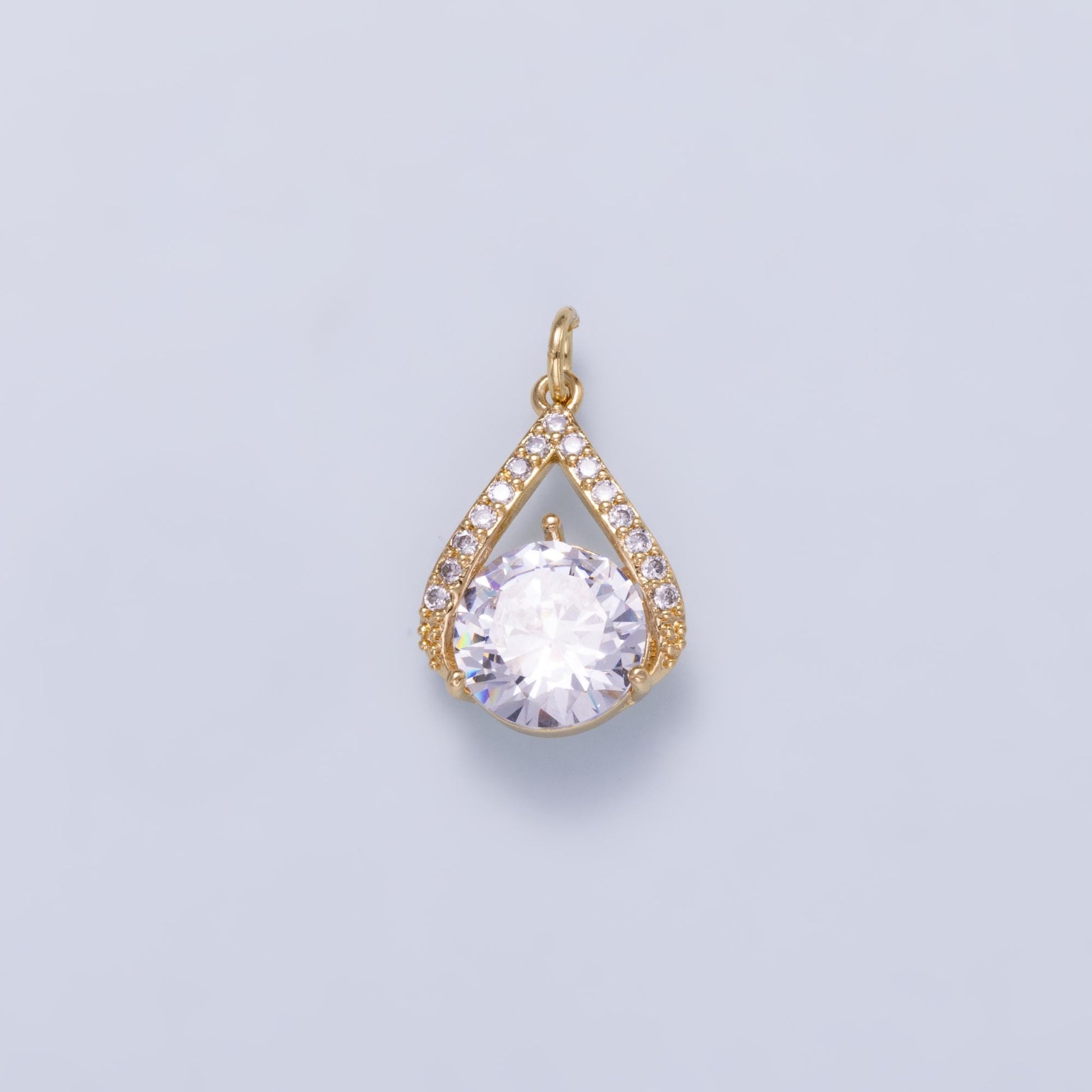 16k Gold Filled CZ Solitaire Round Cluster Charm Drop Pendant for Jewelry Making Supplies DIY Custom Wedding Bridal Necklace | CHARMS-01267
