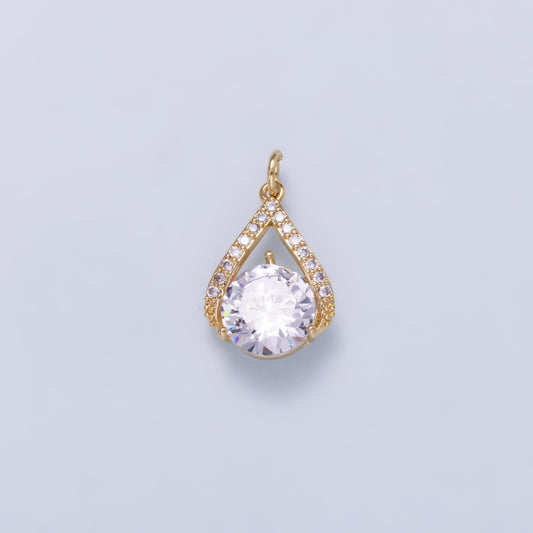 16k Gold Filled CZ Solitaire Round Cluster Charm Drop Pendant for Jewelry Making Supplies DIY Custom Wedding Bridal Necklace | CHARMS-01267