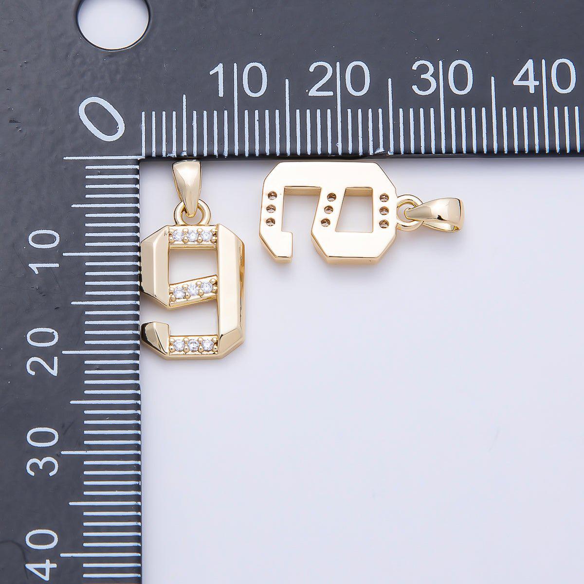 16K Gold Filled 16mm Micro Paved CZ Edged Geometric Number Numerology Charm Personalized Monogram Necklace Jewelry Supply | Charms-01217