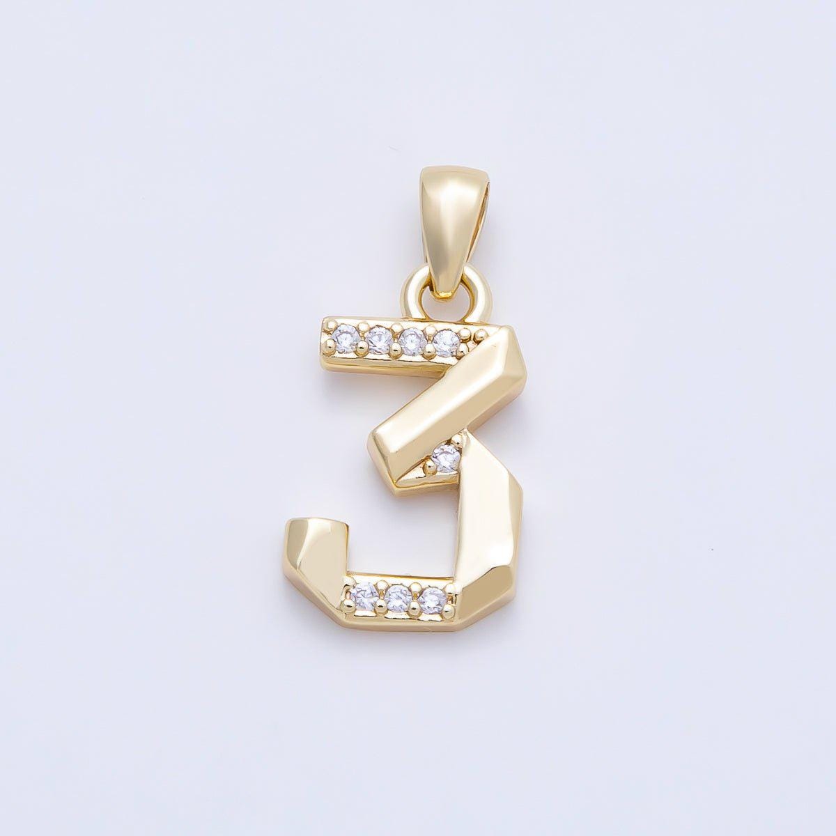 16K Gold Filled 16mm Micro Paved CZ Edged Geometric Number Numerology Charm Personalized Monogram Necklace Jewelry Supply | Charms-01217