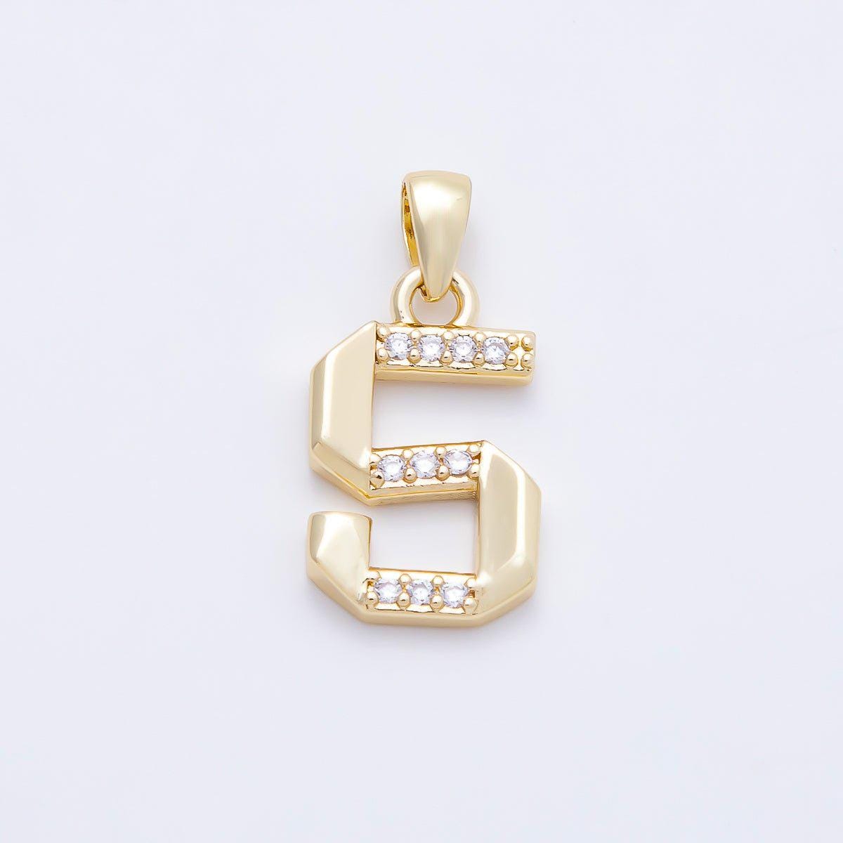 16K Gold Filled 16mm Micro Paved CZ Edged Geometric Number Numerology Charm Personalized Monogram Necklace Jewelry Supply | Charms-01217