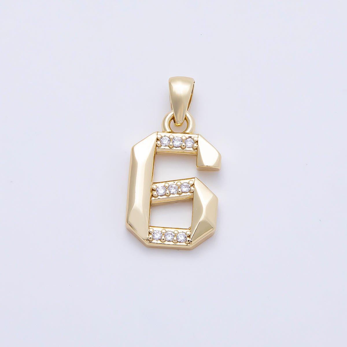 16K Gold Filled 16mm Micro Paved CZ Edged Geometric Number Numerology Charm Personalized Monogram Necklace Jewelry Supply | Charms-01217